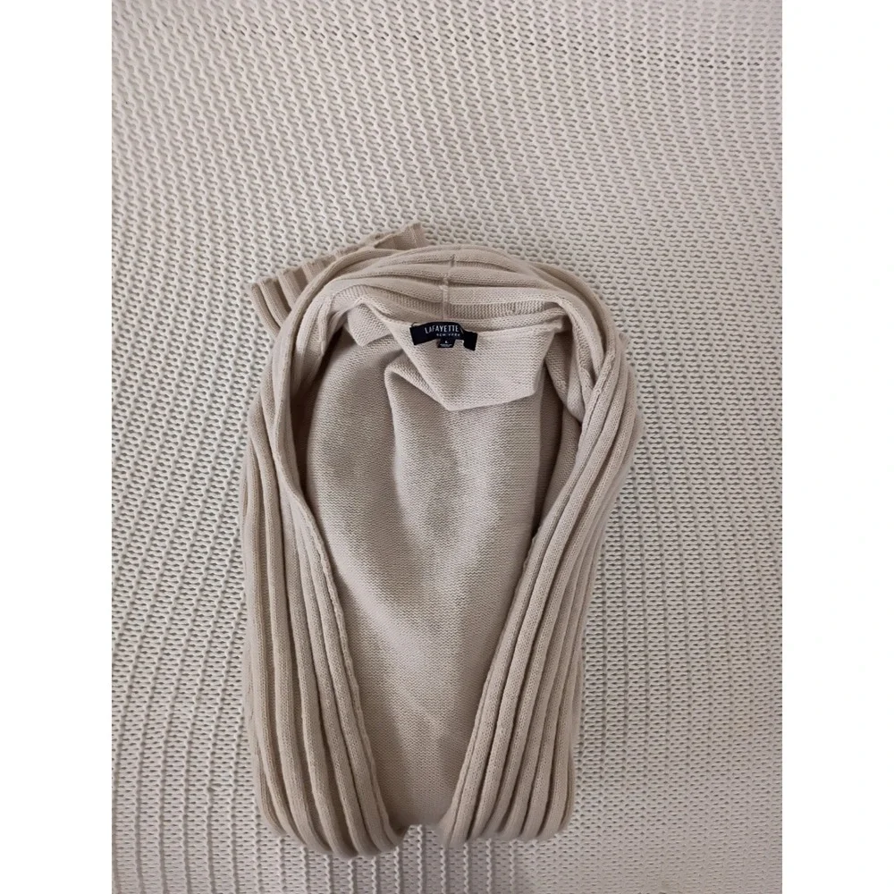 Lafayette 148 New York 100% Wool‎ Longline Vest Beige Leather Pocket Shawl L